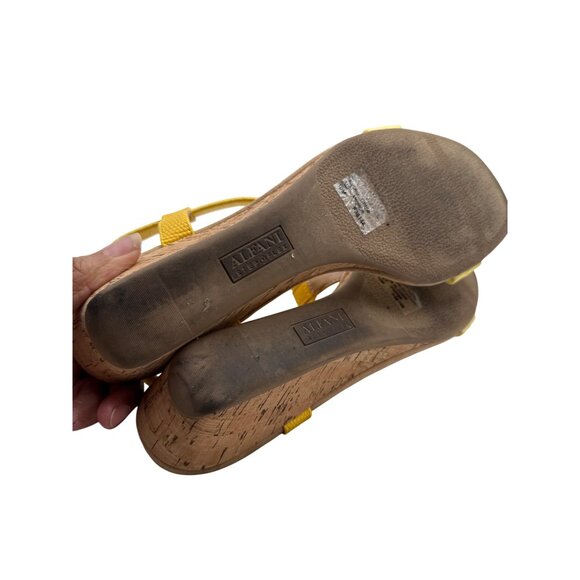 Alfani Size 10 Yellow Elastic Strap Cork Wedge Sandals - Picture 7 of 7